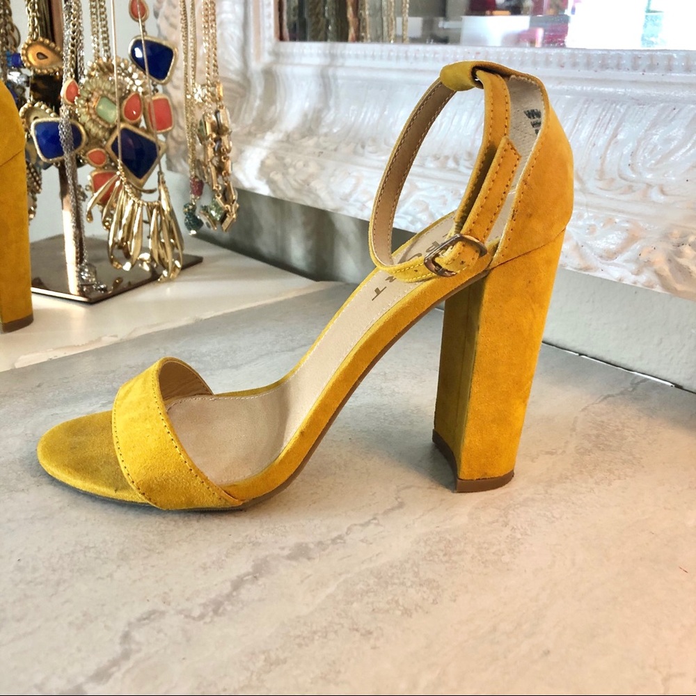 Report yellow ankle strap heeled sandals